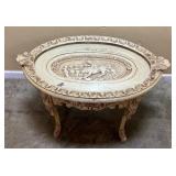 Vtg. Wood hand carved tea table