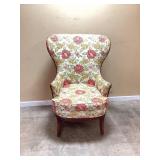 Queen Anne wingback chair floral fabric