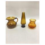 3PC MCM Amber handblown art glass miniature