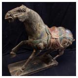ANTIQUE WOODEN TANG DYNASTY STYLE HORSE SCULPTURE