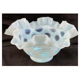 VTG. FENTON WHITE OPALESCENT COIN DOT BOWL