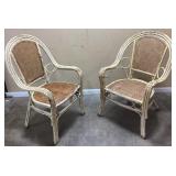 PAIR OF DISTRESSED WHITE RATTAN ARM CHAIRS w