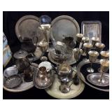 LARGE ASSORTED SILVERPLATE DISHES, PLATTERS,