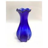 Indiana Glass cobalt blue bud vase ruffled rim