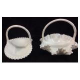 (2) FENTON MILK GLASS HOBNAIL RUFFLED EDGE ART