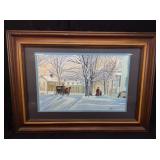ORIGINAL WATER COLOR SNOW DAY FRAMED PAINTING