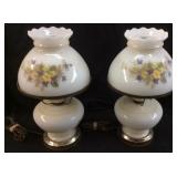 PAIR OF VTG. MILK GLASS PARLOR LAMPS, HAND