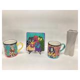 CATS, whimsical and colorful ceramic trivet by