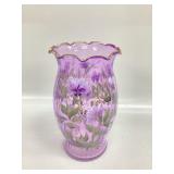 Hand-painted purple art glass vase ruffled