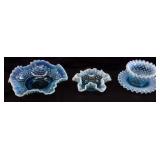 (4) VTG. FENTON BLUE OPALESCENT HOBNAIL RUFFLED