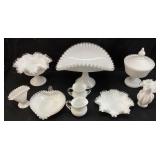(9) FENTON SILVER CREST MILK GLASS PIECES,
