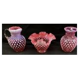 (3) FENTON CRANBERRY OPALESCENT HOBNAIL