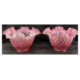 PAIR OF FENTON CRANBERRY OPALESCENT HOBNAIL