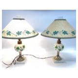 Vtg Pair of milk glass table lamps hand-painted