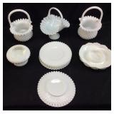 9 Pieces Of Fenton Silver Crest White Glass