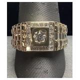 14KT YELLOW GOLD DIAMOND RING, SIZE 10.25,