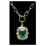 14KT YELLOW GOLD EMERALD & DIAMOND PENDANT,