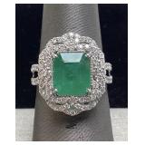 PLATINUM EMERALD & DIAMOND RING, SIZE 7, 3.75ct