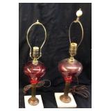 Pair Of Vtg. Cranberry Cut To Clear Glass &