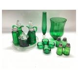 Green & Clear Glass Cruet Set On Lazy Susan