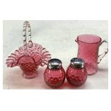(4) FENTON CRANBERRY GLASSWARE, HOBNAIL MINI