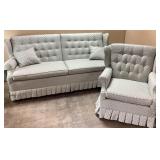 Vtg high-back tufted sofa and a matching