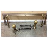 VTG. BRASS FIREPLACE FENDER GUARD & ANDIRONS