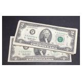 50 near mint 1995 $2 consecutive serial numbers