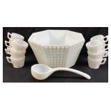 1950s FENTON OCTAGONAL HOBNAIL MILK GLASS PUNCH