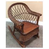 Antique Childs Wicker & Wood Rocking Chair,