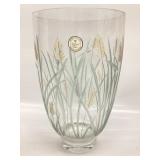 Romanian Crystal Vase Etched Wheat design, Large