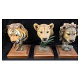 (3) NATURES REALM LION & TIGER BUST SCULPTURES,