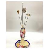 Limoges hand-painted porcelain hatpin holder