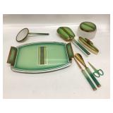Art Deco green and gold enamel vanity dresser