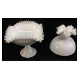 (2) Fenton Silver Crest Milk Glass Pedestal
