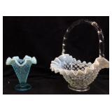 (2) Fenton Blue Opalescent Hobnail Small Vase &