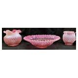 (3) FENTON CRANBERRY OPALESCENT HOBNAIL GLASS