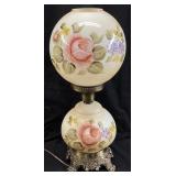 VTG. HAND PAINTED FLORAL DOUBLE-GLOBE MILK GLASS
