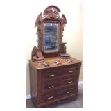 Antique Victorian Walnut Dresser With Wishbone