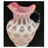 FENTON CRANBERRY OPALESCENT COIN DOT PITCHER,