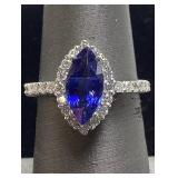 14KT WHITE GOLD SAPPHIRE & DIAMOND RING,