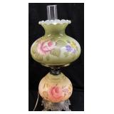 VTG. HAND PAINTED FLORAL GWTW STYLE HURRICANE LAMP