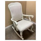 FABRIC & ANTIQUE WHITE WOODEN SHARAN ROCKER,