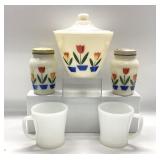 Mid Century Fire King 3pc Tulip With Coffee Mugs