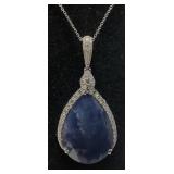 PLATINUM SAPPHIRE & DIAMOND PENDANT, WITH CHAIN,