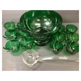 Anchor Hocking Forest Green Punch Bowl Set With