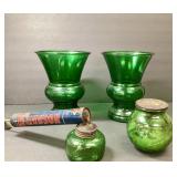 2 Napco Forest Green Glass Vases, Hudson