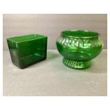 Napco Emerald Green Glass Footed Flower Bowl And