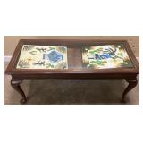 WOOD & GLASS TOP COFFEE TABLE, (2) SOUTHWESTERN/