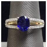 18KT GOLD SAPPHIRE & DIAMOND RING, SIZE 6.75,